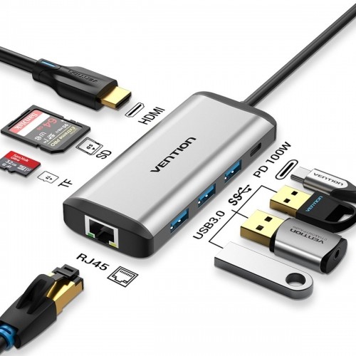 USB Centrmezgls Vention CNDHB Sudrabains image 2