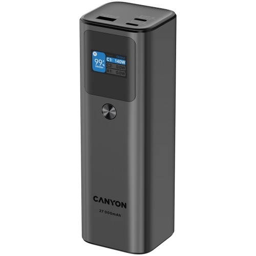 CANYON PB-2010, allowed for air travel power bank 27000mAh/97.2Wh Li-poly battery, in/out:2xUSB-C PD3.1 140W, out:USB-A QC 3.0 22.5W,TFT display,Dark Grey image 2