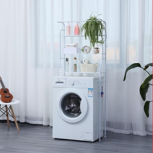 Herzberg Home & Living Herzberg HG-03299: 3-Tier Washing Machine and Bathroom Storage Shelf with Towel Hanger Black image 2
