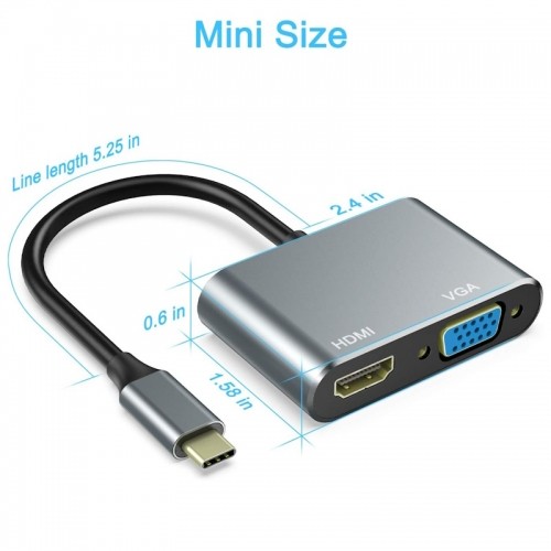 iLike HD4 2in1 Video Adapter - Pārveidotājs no USB-C uz Hdmi 4K 30Hz / VGA monitors Sudraba (OEM) image 2