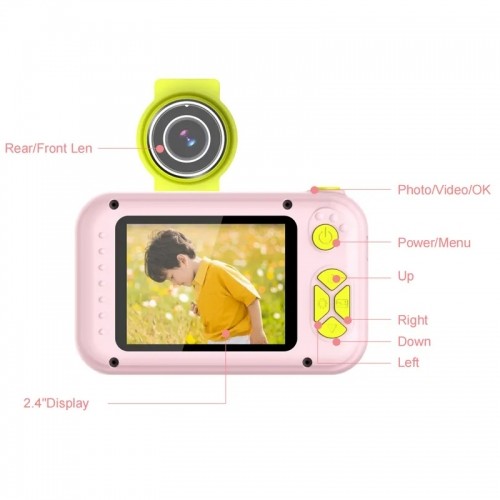 CP FL1 Bērnu Nolokāmas linzas Foto un Video Kamera ar MicroSD 2'' LCD krāsu displeju Rozā image 2