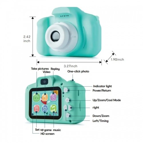 CP X2 Детская Цифровая Фото и Видео камера с MicroSD катрой  2'' LCD цветным экраном Бирюзовый image 2