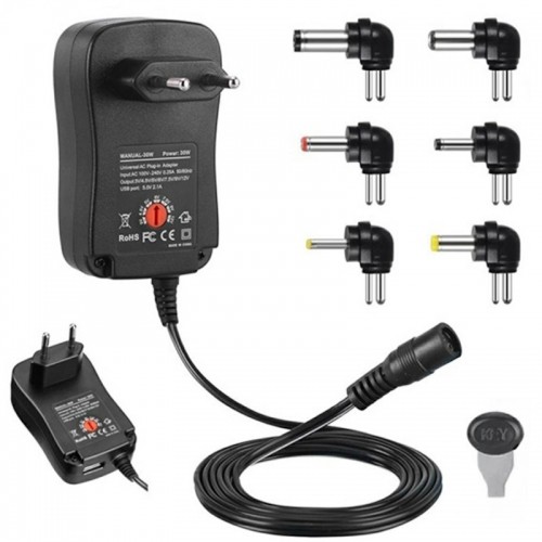CP UCH1 Universal 12/30W (Maks. 2,1A) Barošanas adapteris + USB 3-12V manuāls slēdzis un 6 spraudņi melns (OEM) image 2