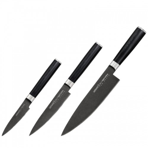 Samura MO-V Stonewash комплект 3х ножей (Шеф , Универсальный, Овощной)  из AUS 8 Японской из стали 59 HRC image 2