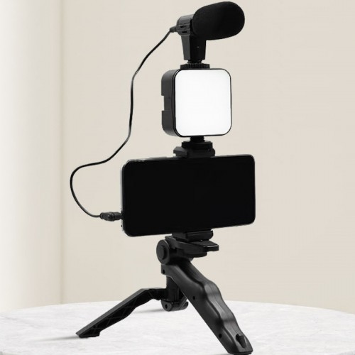Elight Y9 Vlog Telefona Fiksācijas Video & Foto komplekts ar Led gaismu / Mikrofonu / Statīvu Melna image 2