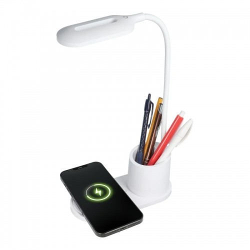 CP X2W 2в1 10W Универсальное беспроводное зарядное устройство Qi для смартфонов + гибкая настольная лампа с подставкой для ручек Белый image 2