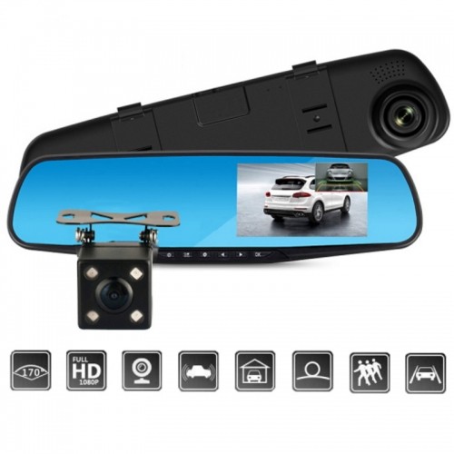 iWear GT5 2в1 Зеркало + HD Авто DVR Видео регистратор 170° передняя  + задняя G-Sensor 1080p 4.3'' LCD Черный image 2