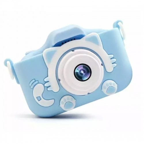 CP X5 Детская Цифровая Фото и Видео камера с Резиновым чехлом MicroSD катрой  2'' LCD цветным экраном Голубой кот image 2