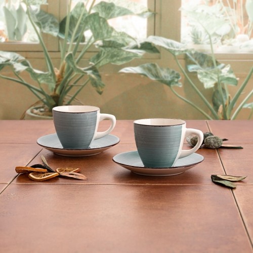 Set of Mugs with Saucers Quid Vita Morning Blue Ceramic (4 Pieces) (6 Units) image 2