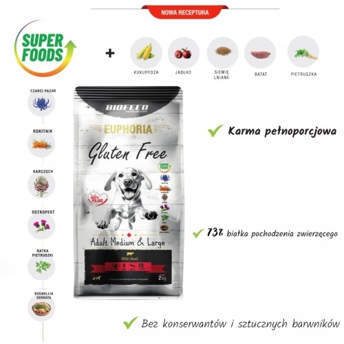 BIOFEED Euphoria Gluten Free Adult medium & large Beef - dry dog food - 2kg image 2