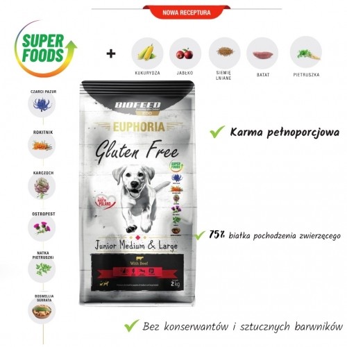 BIOFEED Euphoria Gluten Free Junior medium & large Beef - dry dog food - 2kg image 2