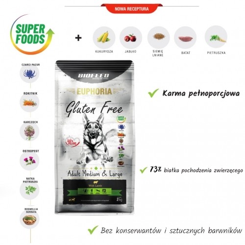 BIOFEED Euphoria Gluten Free Adult medium & large Lamb - dry dog food - 12kg image 2