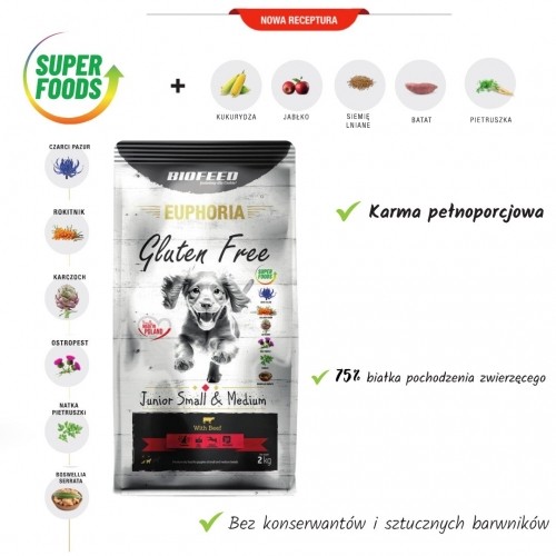BIOFEED Euphoria Gluten Free Junior small & medium Beef - dry dog food - 2kg image 2