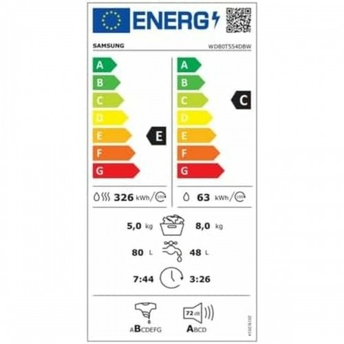 Washer - Dryer Samsung WD80T554DBW 1400 rpm 8kg / 5kg image 2