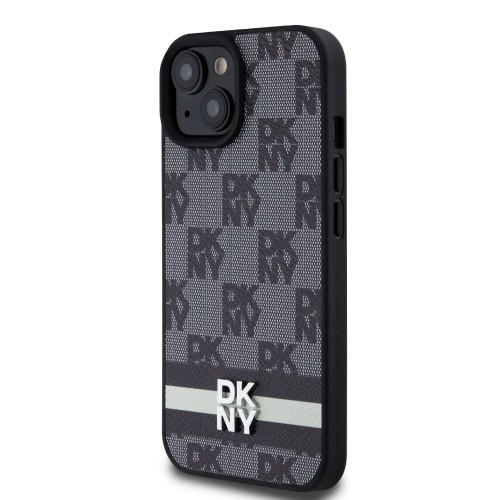 DKNY PU Leather Checkered Pattern and Stripe Case for iPhone 15 Black image 2