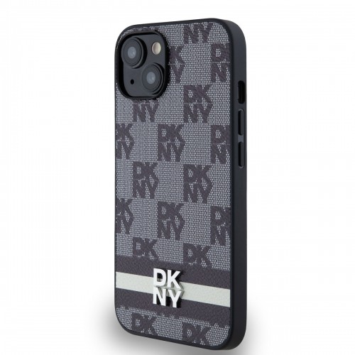 DKNY PU Leather Checkered Pattern and Stripe Case for iPhone 14 Black image 2