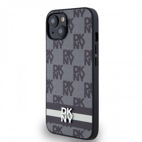 DKNY PU Leather Checkered Pattern and Stripe Case for iPhone 13 Black image 2