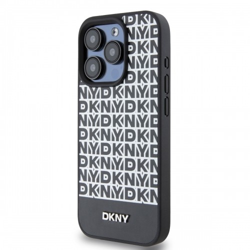 DKNY PU Leather Repeat Pattern Bottom Stripe MagSafe Case for iPhone 15 Pro Black image 2
