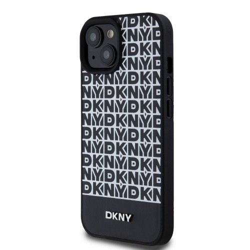 DKNY PU Leather Repeat Pattern Bottom Stripe MagSafe Case for iPhone 15 Black image 2