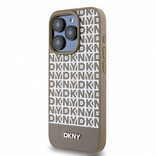 DKNY PU Leather Repeat Pattern Bottom Stripe MagSafe Case for iPhone 14 Pro Max Brown image 2