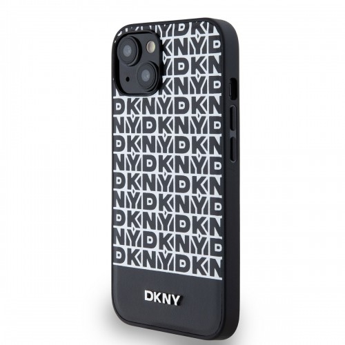 DKNY PU Leather Repeat Pattern Bottom Stripe MagSafe Case for iPhone 13 Black image 2