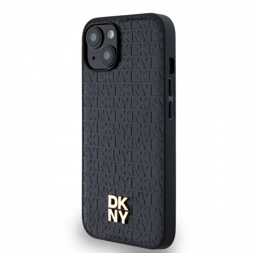 DKNY PU Leather Repeat Pattern Stack Logo MagSafe Case for iPhone 15 Black image 2