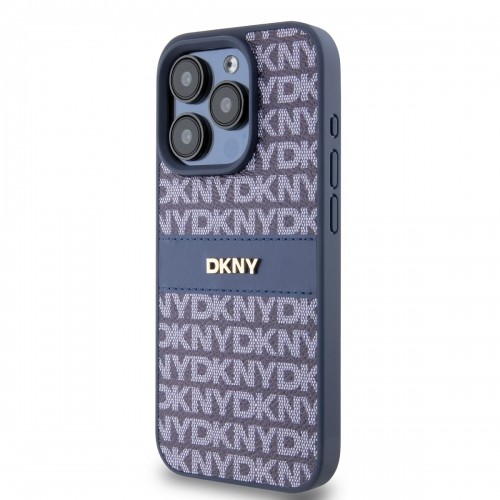 DKNY PU Leather Repeat Pattern Tonal Stripe Case for iPhone 15 Pro Max Blue image 2