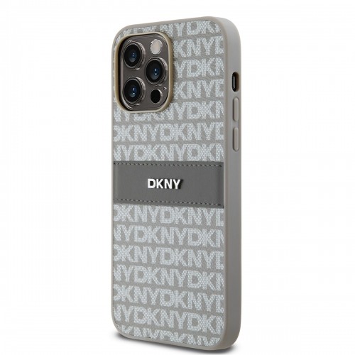 DKNY PU Leather Repeat Pattern Tonal Stripe Case for iPhone 15 Pro Max Beige image 2