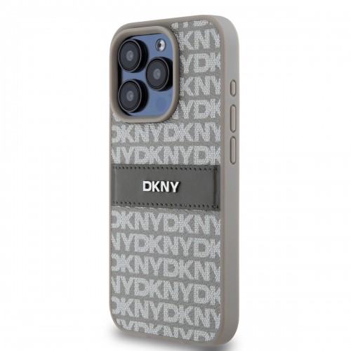 DKNY PU Leather Repeat Pattern Tonal Stripe Case for iPhone 15 Pro Beige image 2