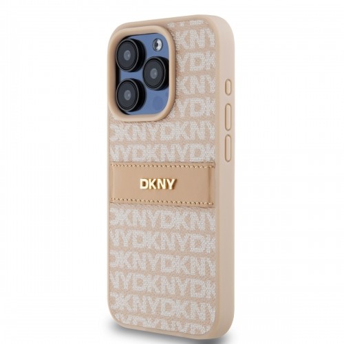 DKNY PU Leather Repeat Pattern Tonal Stripe Case for iPhone 15 Pro Pink image 2