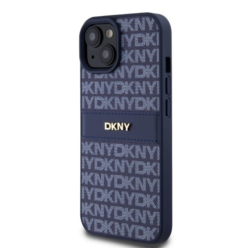 DKNY PU Leather Repeat Pattern Tonal Stripe Case for iPhone 15 Blue image 2