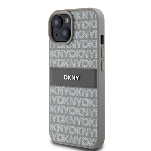 DKNY PU Leather Repeat Pattern Tonal Stripe Case for iPhone 15 Beige image 2