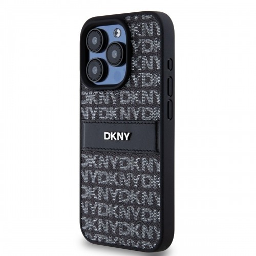 DKNY PU Leather Repeat Pattern Tonal Stripe Case for iPhone 15 Pro Black image 2