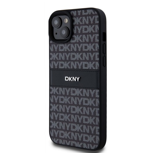 DKNY PU Leather Repeat Pattern Tonal Stripe Case for iPhone 15 Plus Black image 2