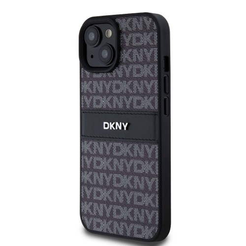 DKNY PU Leather Repeat Pattern Tonal Stripe Case for iPhone 15 Black image 2