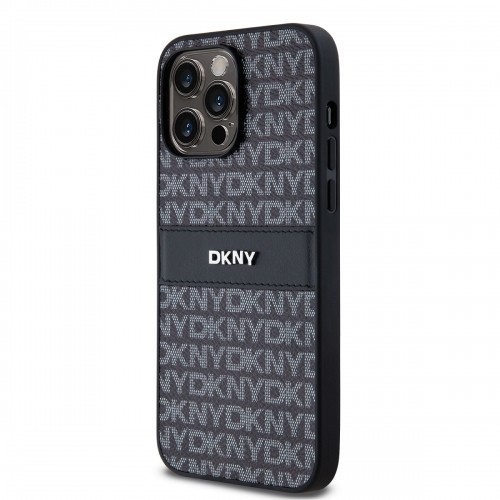 DKNY PU Leather Repeat Pattern Tonal Stripe Case for iPhone 14 Pro Black image 2