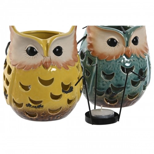 Lantern Home ESPRIT Yellow Jade Metal Porcelain Owl 12 x 12 x 15 cm (2 Units) image 2