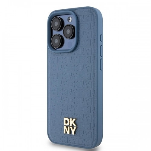 DKNY DKHMP15LPSHRPSB iPhone 15 Pro 6.1" niebieski|blue hardcase Leather Monogram Pattern Metal Logo MagSafe image 2