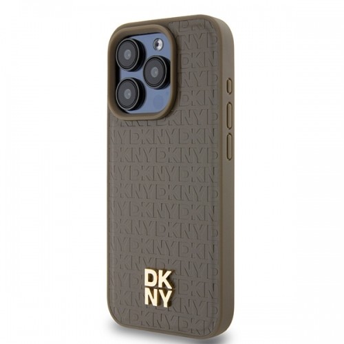 DKNY DKHMP14XPSHRPSW iPhone 14 Pro Max 6.7" brązowy|brown hardcase Leather Pattern Metal Logo MagSafe image 2