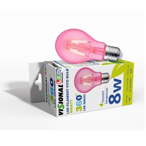 Visional Visonal 8W Filament Fito Led Lampa - Spuldze A60 E27 14 µmol/s (pilna spektra) priekš perfektas augu audzēšanas image 2