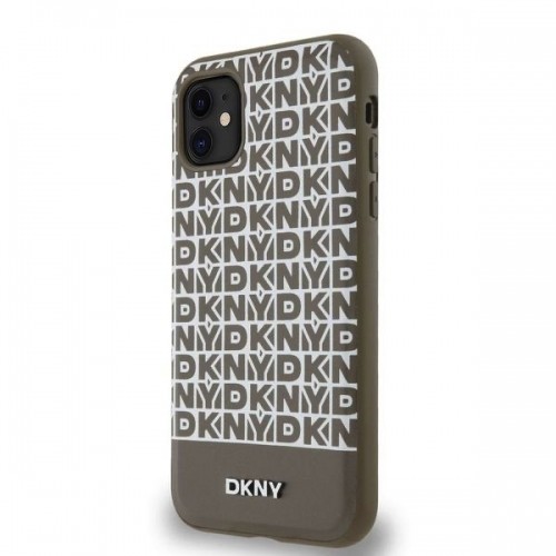 DKNY PU Leather Repeat Pattern Bottom Stripe MagSafe Case for iPhone 11 Brown image 2