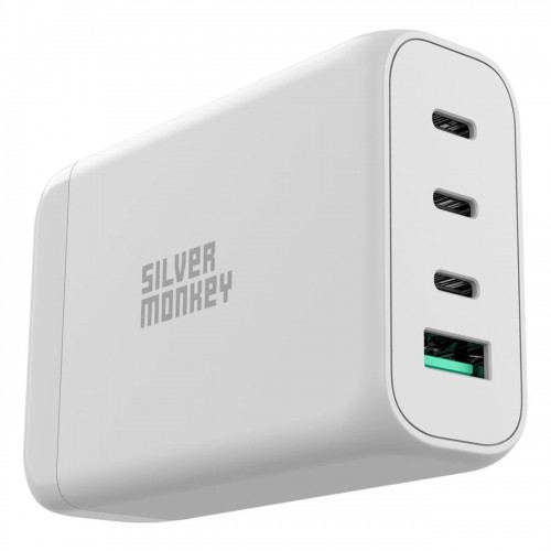 Silver Monkey SMA152 130W 3xUSB-C PD USB-A QC 3.0 GaN Charger with Detachable Power Cable - White image 2