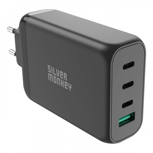 Silver Monkey GaN 130W wall charger 3x USB-C PD 1x USB-A 3.0 QC - black image 2
