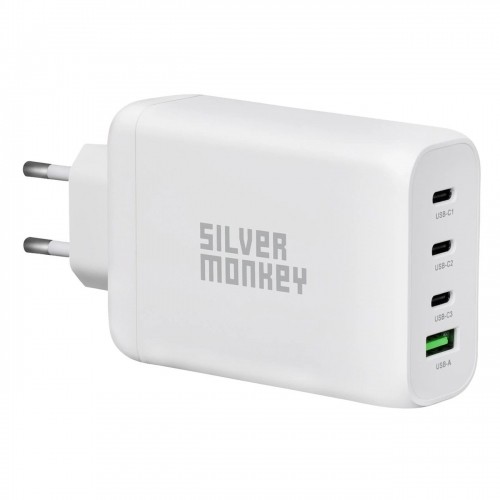 Silver Monkey GaN 130W wall charger 3x USB-C PD 1x USB-A 3.0 QC - white image 2