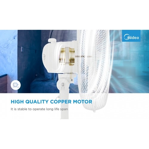 Midea Stand fan, 40cm, 40W,  3 speeds, mechanical, noise level: 55-65 dB, Oscillation  80°, Tilting +16° -8°, Adjustable height 120cm, image 2