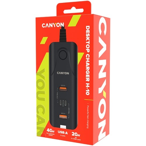 CANYON charger H-10 PD 20W QC 3.0 18W 2USB-A 2USB-C Desk Black image 2