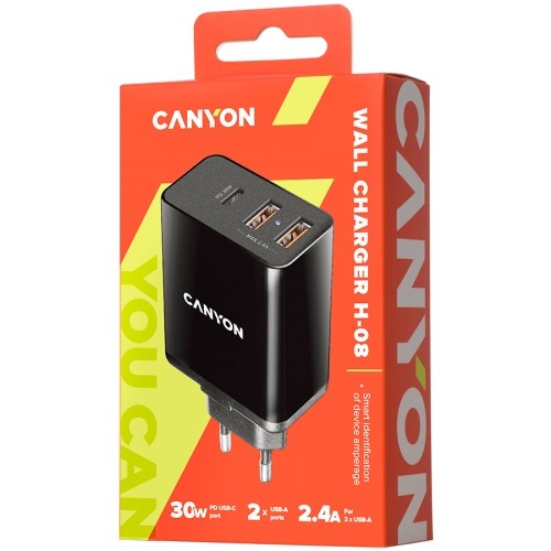 CANYON charger H-08 PD 30W USB-C 2USB-A Black image 2