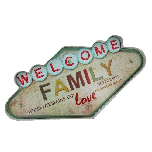 RETRO Metal Sign LED Welcome Family Forever Light image 2