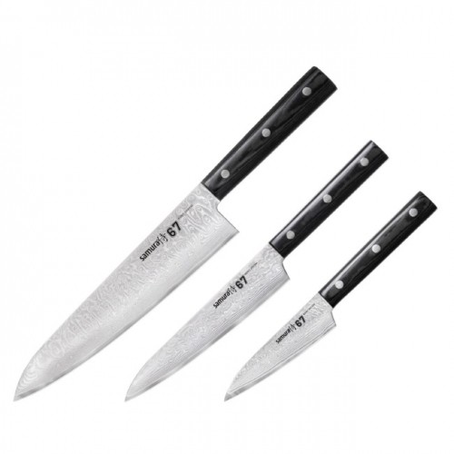 Samura DAMASCUS 67 Комплект ножей 3шт. Utility / Paring / Chef's из AUS 10 Дамасской стали 61 HRC (67-слойный) image 2