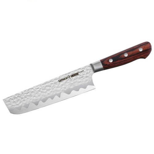 Samura Kaiju Универсальный Кухонный нож Nakiri для нарезки c опорой лезвия 167mm с AUS 8 кованной японской стали 58 HRC image 2